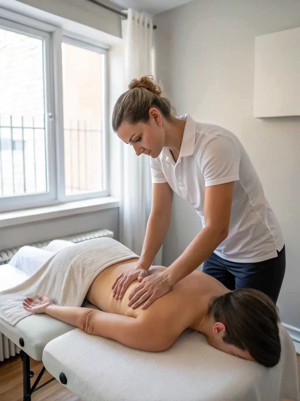 An image showcasing a massage therapist using specialized techniques to address specific muscle imbalances and promote healing.