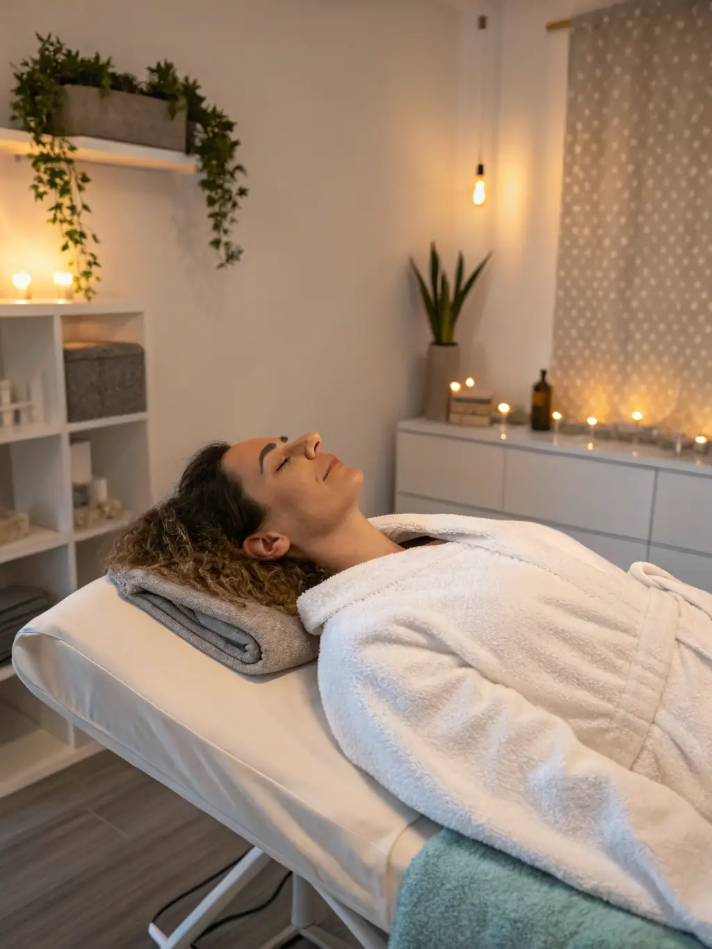 An image of a client deeply relaxed during a massage session, emphasizing the calming and rejuvenating effects of the treatment.