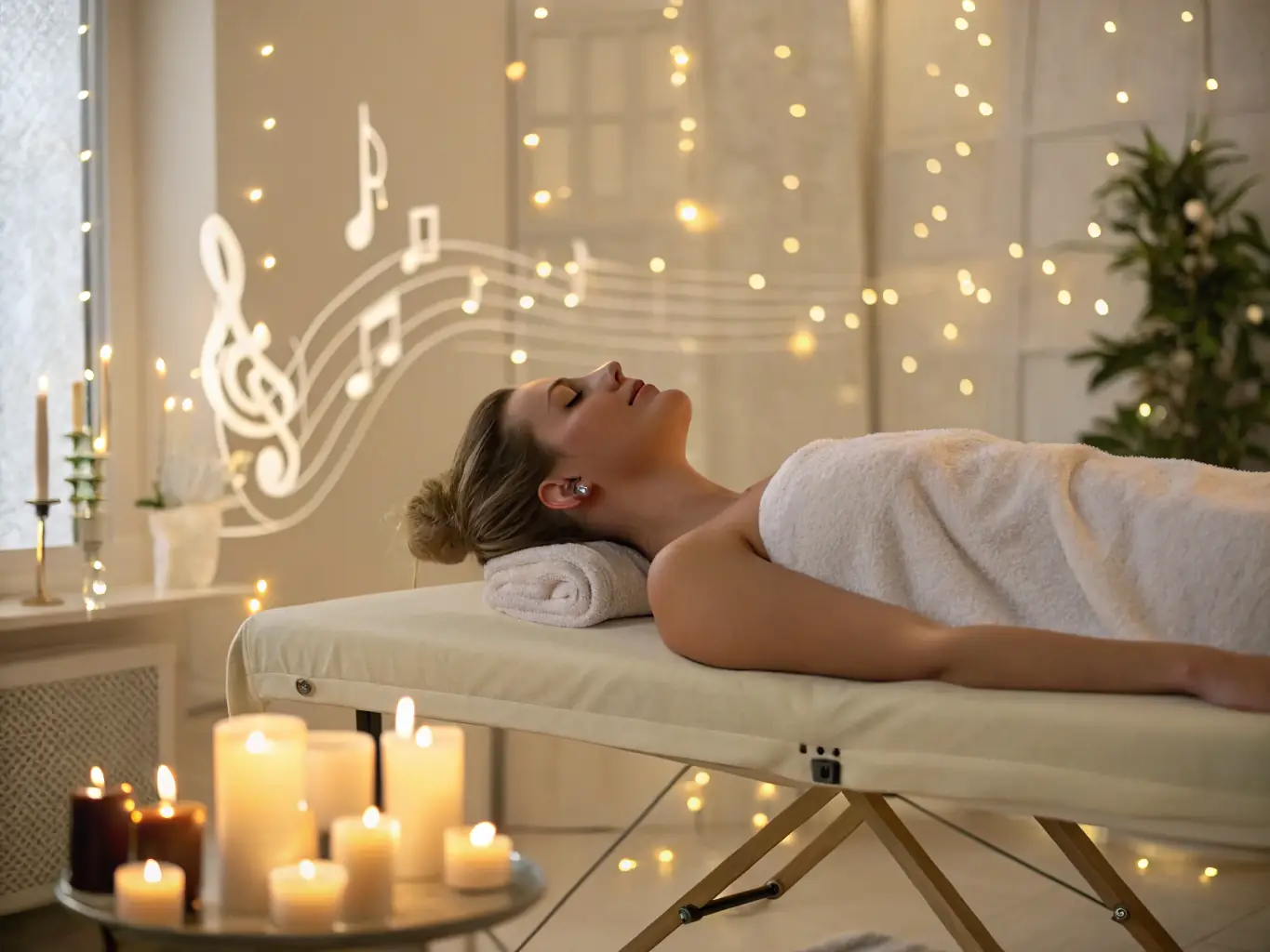 A calming image of a client receiving a relaxation massage, with soft lighting and peaceful ambiance. The client appears relaxed and at ease.