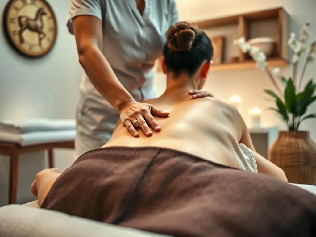 An image showcasing a massage therapist performing a specialized technique on a client's shoulder, highlighting the precision and expertise involved.